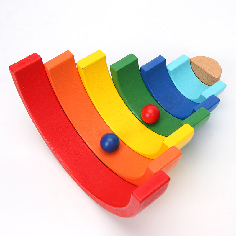 Brown 18cm Rainbow Wooden Building Blocks Toy Creative Educational