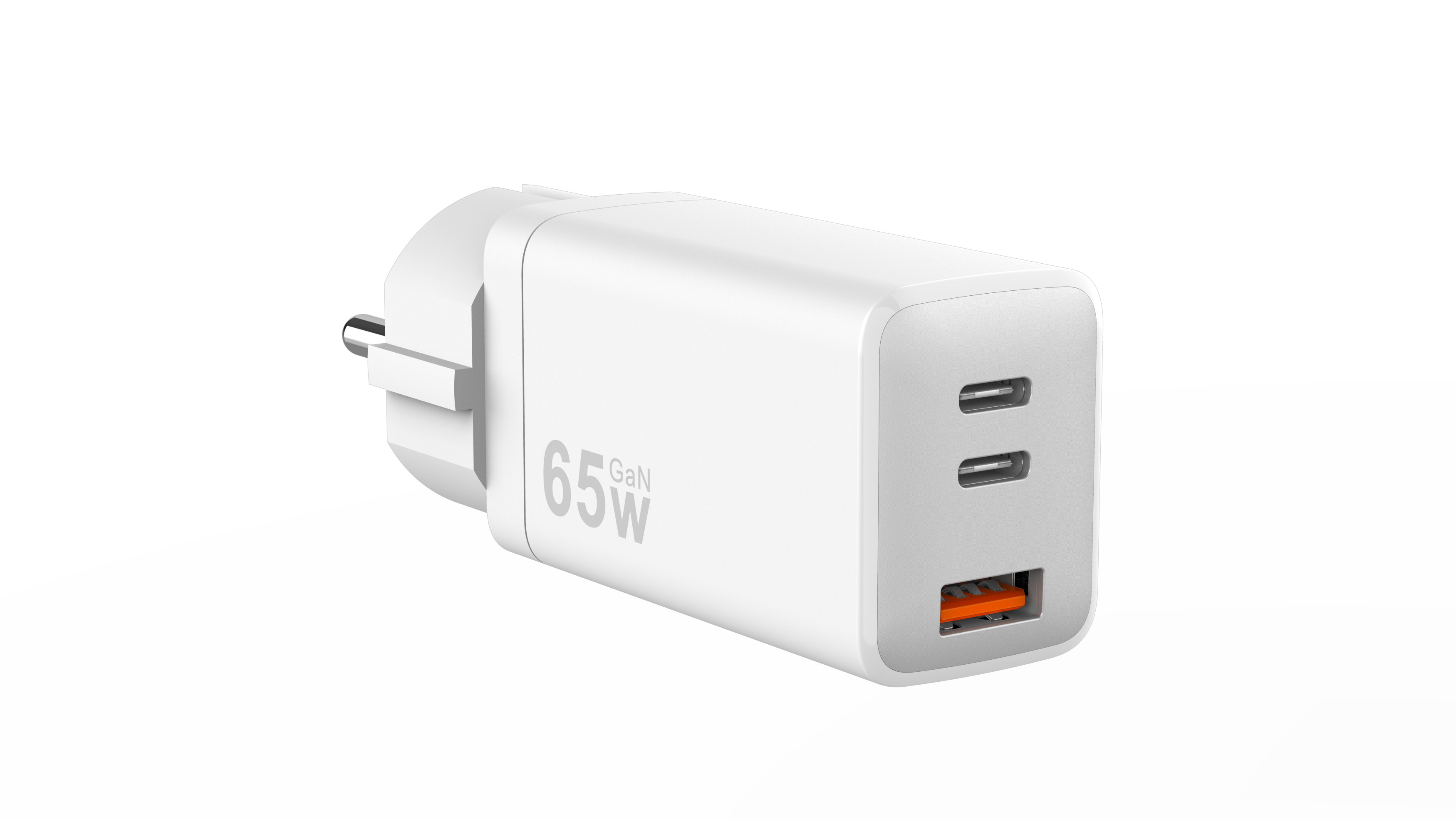 White 65W 3 Port USB Fast Charger USB C Fast Charging Adapter Wall Charger
