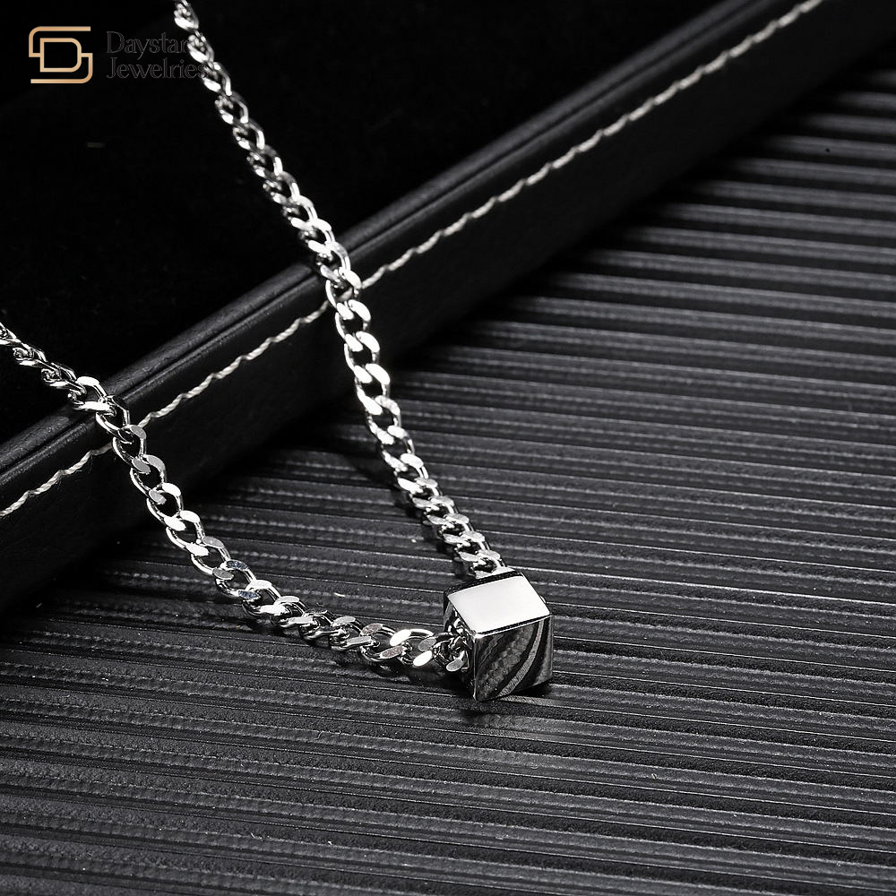 Hip Hop Titanium Steel Clavicle Cuban Chain Necklace Square Block Pendant Chokers