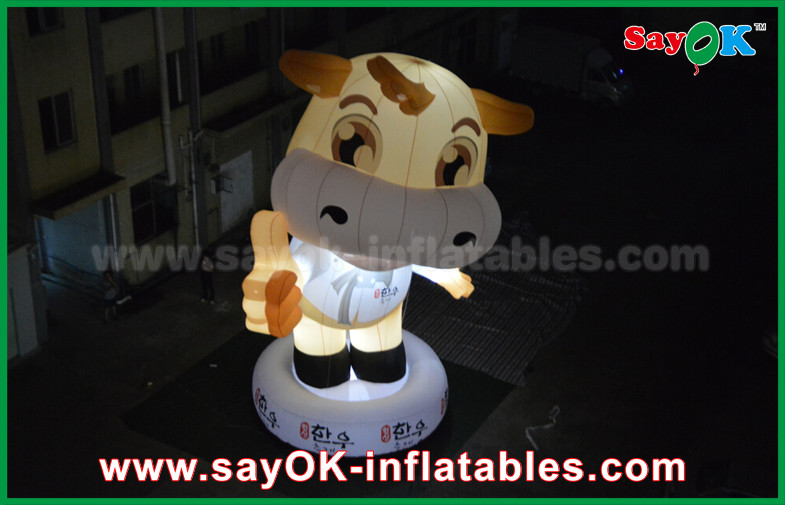 Advertising 10m Giant Oxford Cow Inflatable Cartoon White Color With Led Light