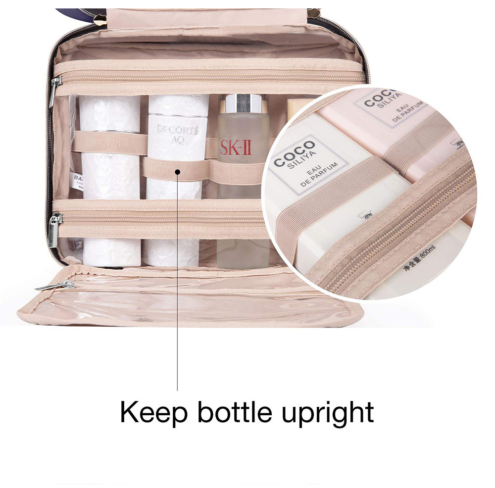 Double Zipper Striped Nylon Cosmetic Makeup Bag