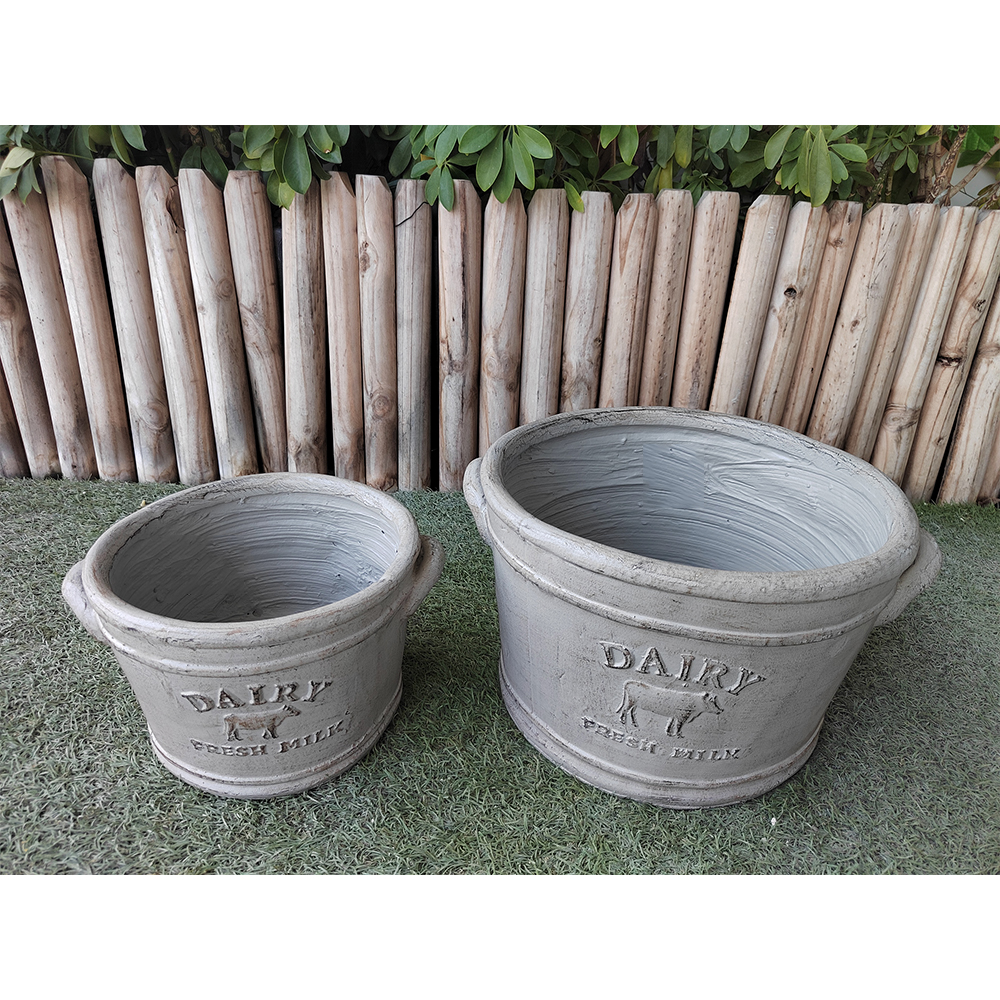 Flower Pot Garden Pot Set 2 Dairy Fiber Stone Pot in Garden Grey Size 2 28.5*24.5*16.5cm