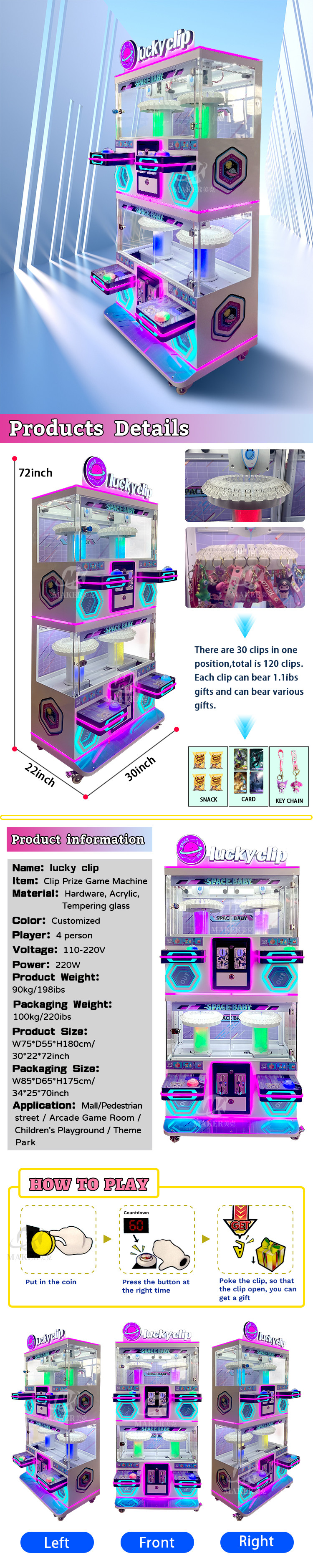 Mini Doll Park 4 Players Big Claw Crane Machine Large Doll Grabber Machine