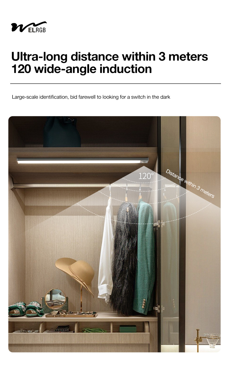 6000K Rechargeable Closet Light 65-160LM Motion Sensor Wardrobe Light