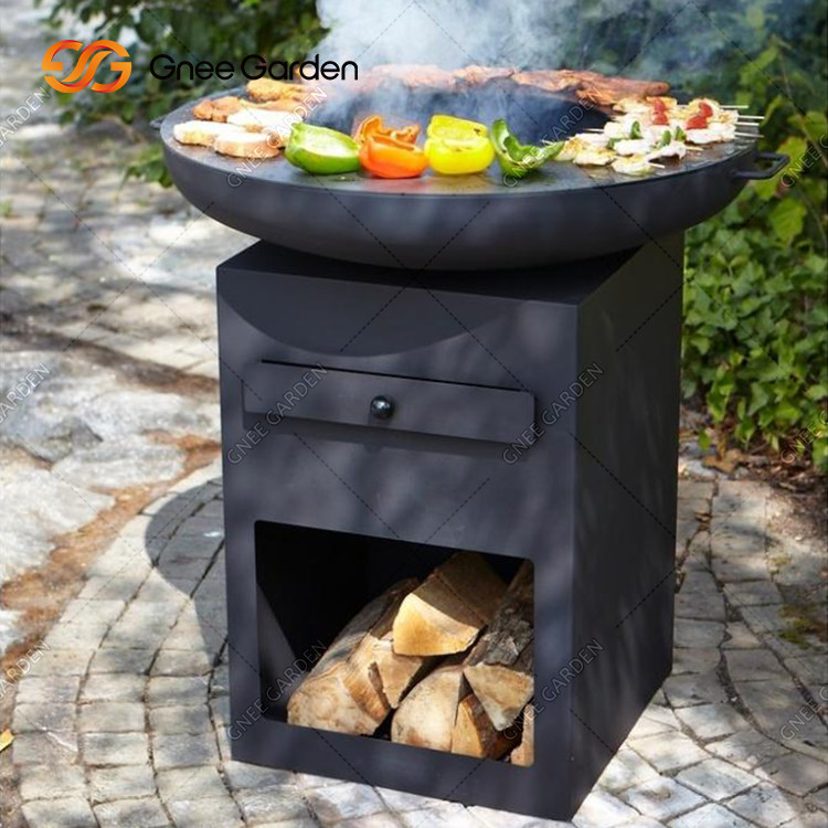 Home Barbeque Grill Corten Steel Charcoal Smoker Barbecue Backyard Fireplace Corten Steel BBQ Grill