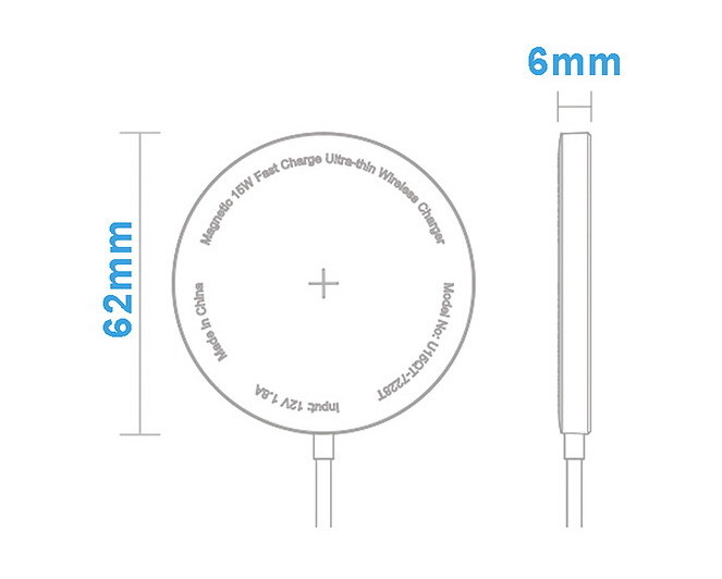 φ62 X6mm Ultra Thin Qi Charger , 15W Magnetic Fast Charger Compatible With IPhone 12 Mini Pro Max