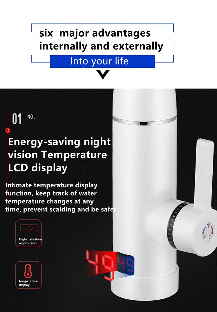 304 SS Digital Control Electric Faucet 0.04-0.5MPA Instant Hot Water Heating