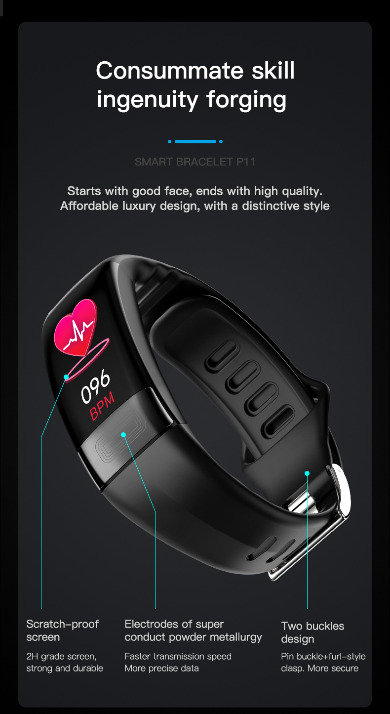 Detecting PPG ECG Temperature Bracelet IP67 Smart Bracelet Heart Rate Blood Pressure