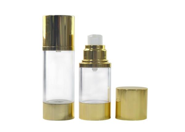Shiny Gold Airless Pump Bottles Serum Cosmetic Bottle Multiple Size Travel