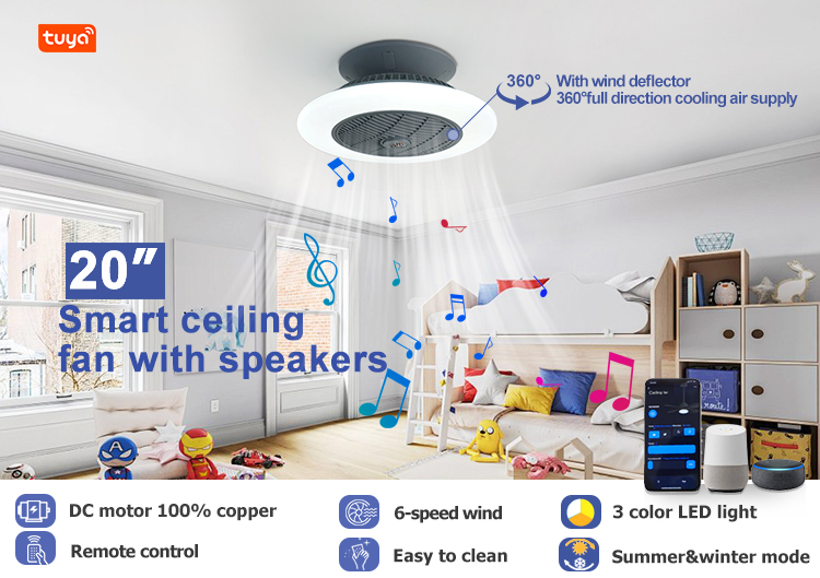 Starry Lampshade LED Ceiling Fan 10 for Motor Modern Design Style TUYA App Control