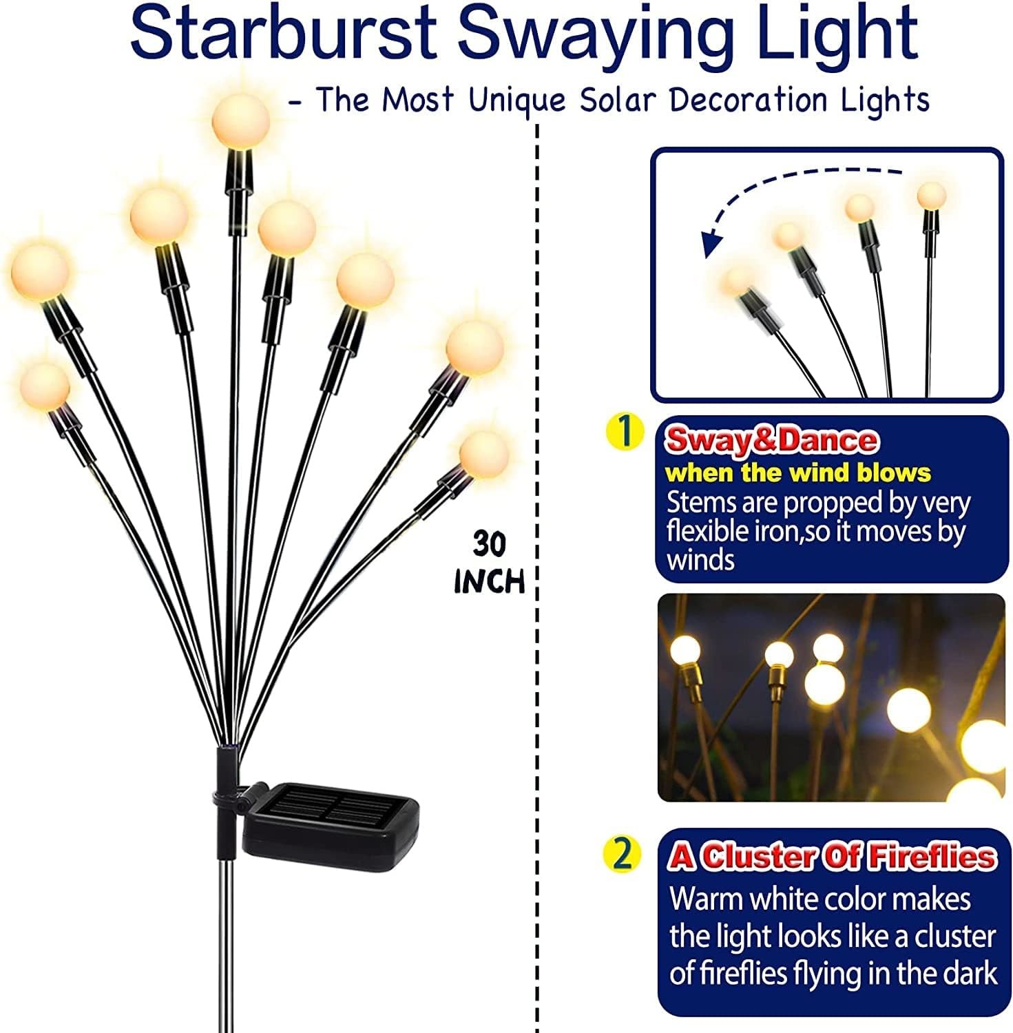 Solar Powered Modern Style Firefly Outdoor Lights With Motion Sensor