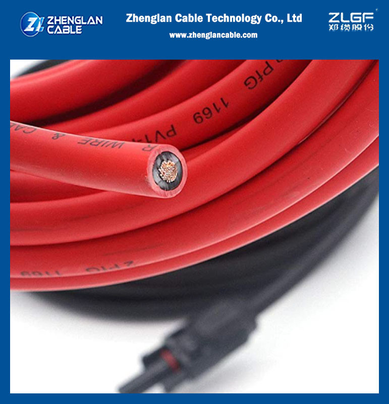 AC1KV DC 1500V Solar Cable 6 Mm2 10mm2 H1Z2Z2-K Tinned Copper Flexible Photovoltaic Solar Cable Single Row Twin Core