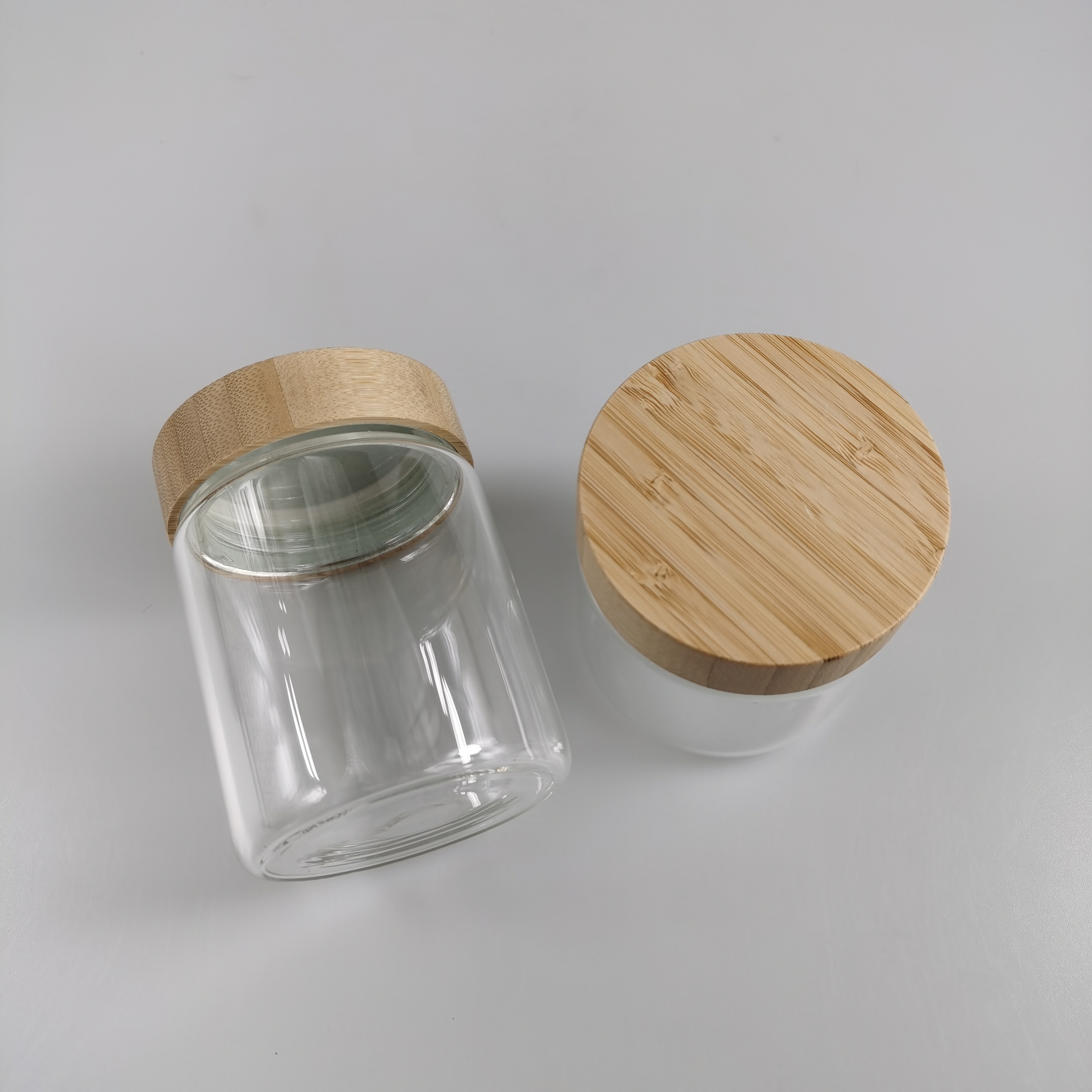 250ml Stocked Sealed Clear Round Borosilicate Glass Jar with Bamboo Lid Color Options