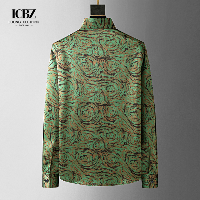 Autumn Casual Shirts For Men All Over Digital Print Floral Chain Viscose Long Sleeve
