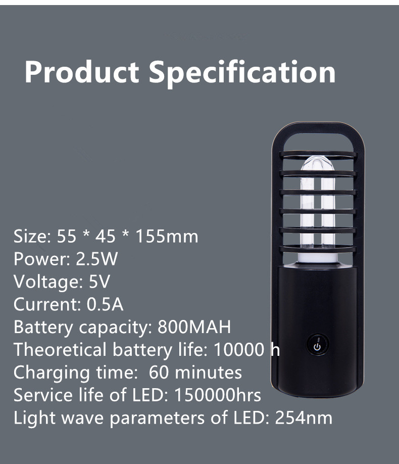 USB Charging UVC LED Lamp 5V 0.5A Sterilizing Wavelength 254nm DL-UGD-2.5W