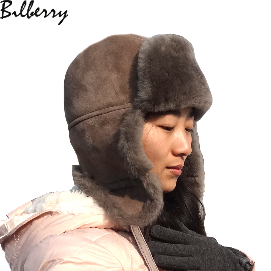 6 Panel Sheepskin Beanie Hat Shearling Lamb Fur Soft Warm For Winter
