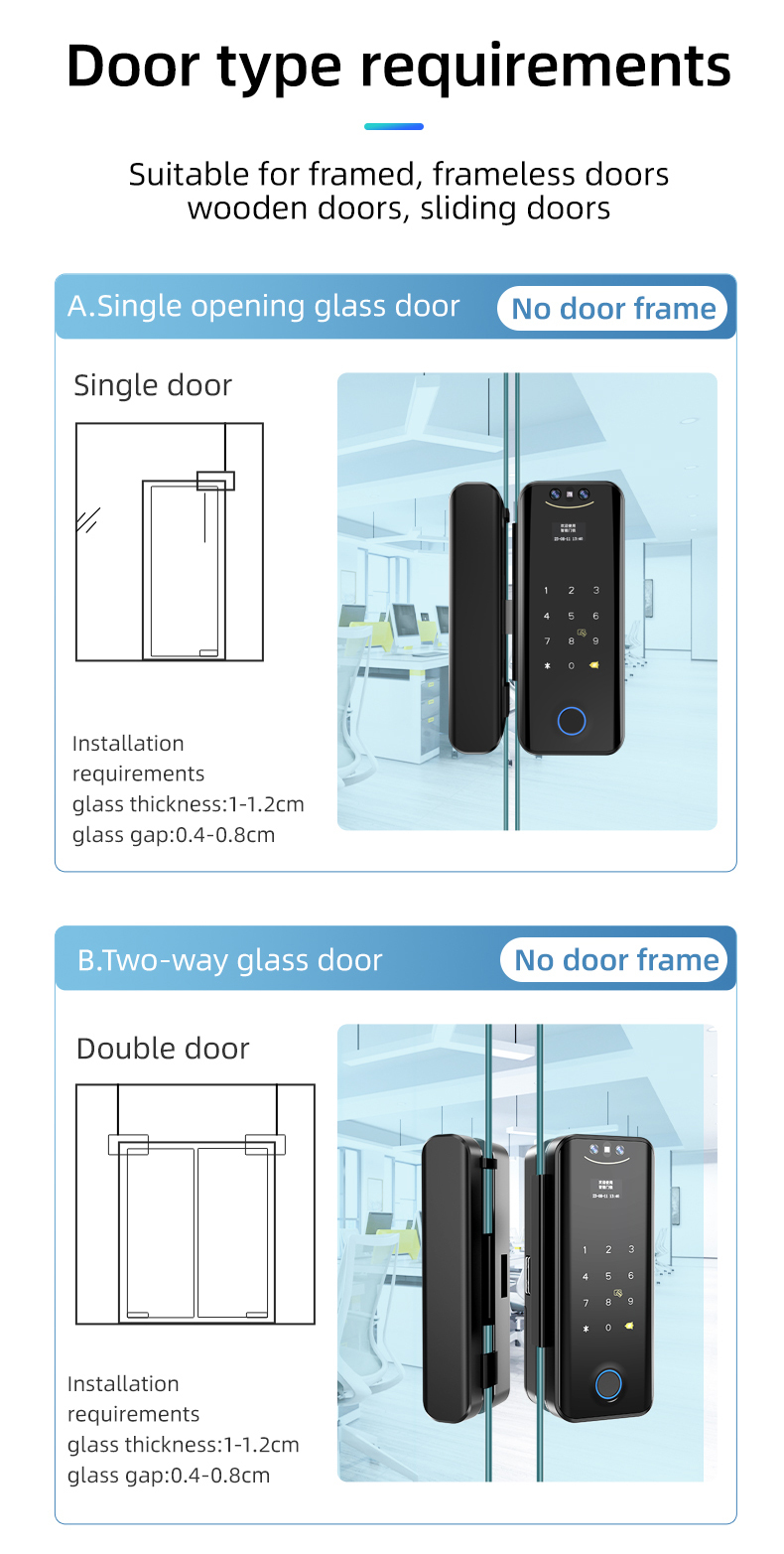 Tuya Face Recognition Glass Digital Fingerprint Password Card Key Door Lock For Home
