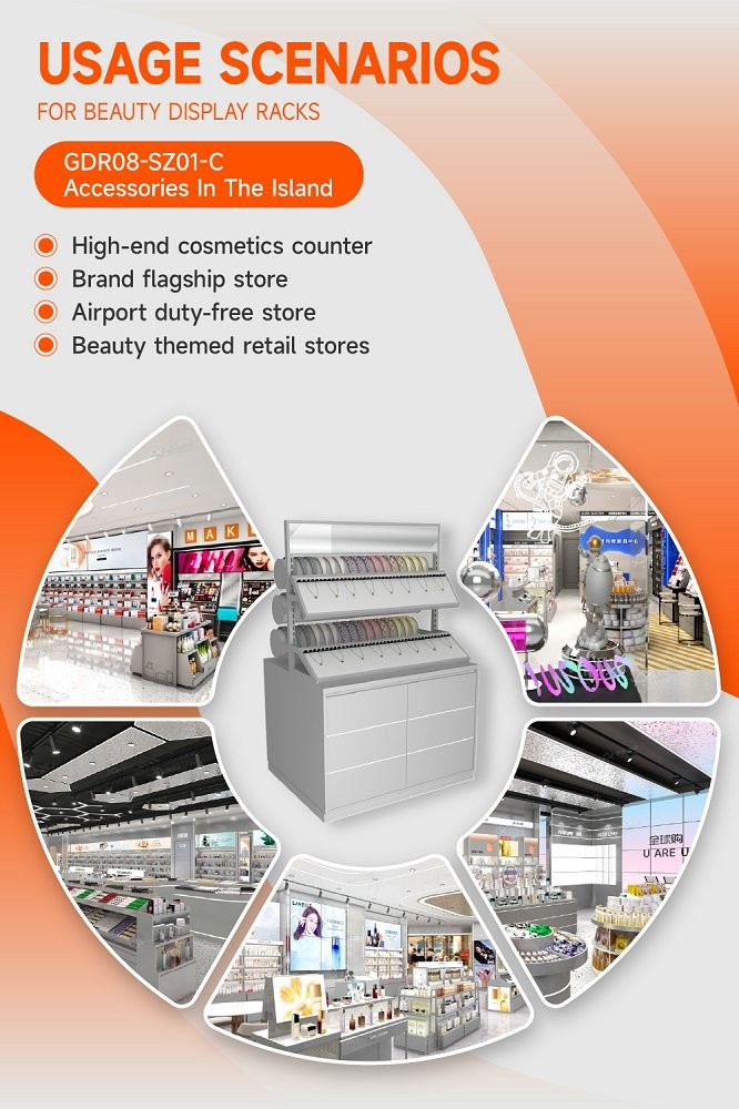 GDR08-SZ01-C Retail Display Shelf with Velvet Layered Shelves and Adjustable Height for Mall Booths