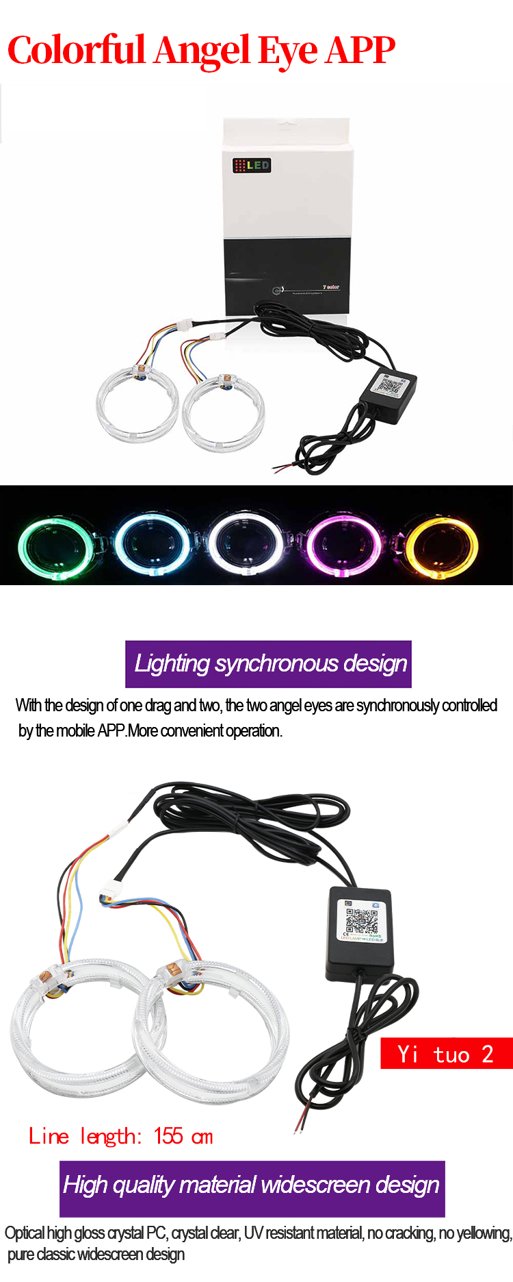 DRL RGB Halo Rings Car Interior Led Ambient Lights CCFL Angel Devil Eyes 80mm 95mm 105mm 110mm
