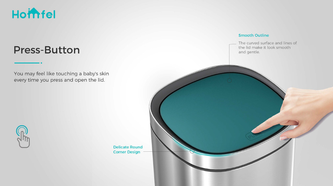 30L/40L/50L Capacity Powder Coating Office Trash Can with Touch Button Sustainable Button Open Bin