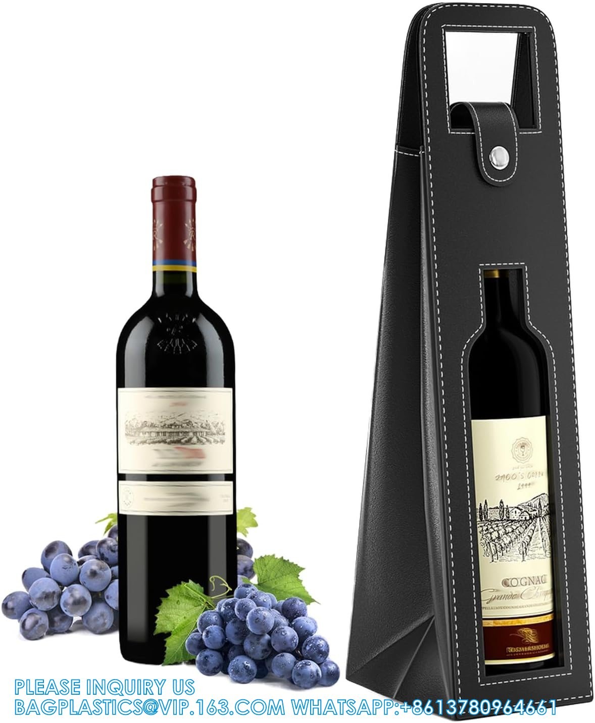 Leather Wine Gift Bag 16.1x3.5x3.5 In, Wine Gift Tote Bag, Reusable Clasp Gift Wine Bag, Portable Wine Protector