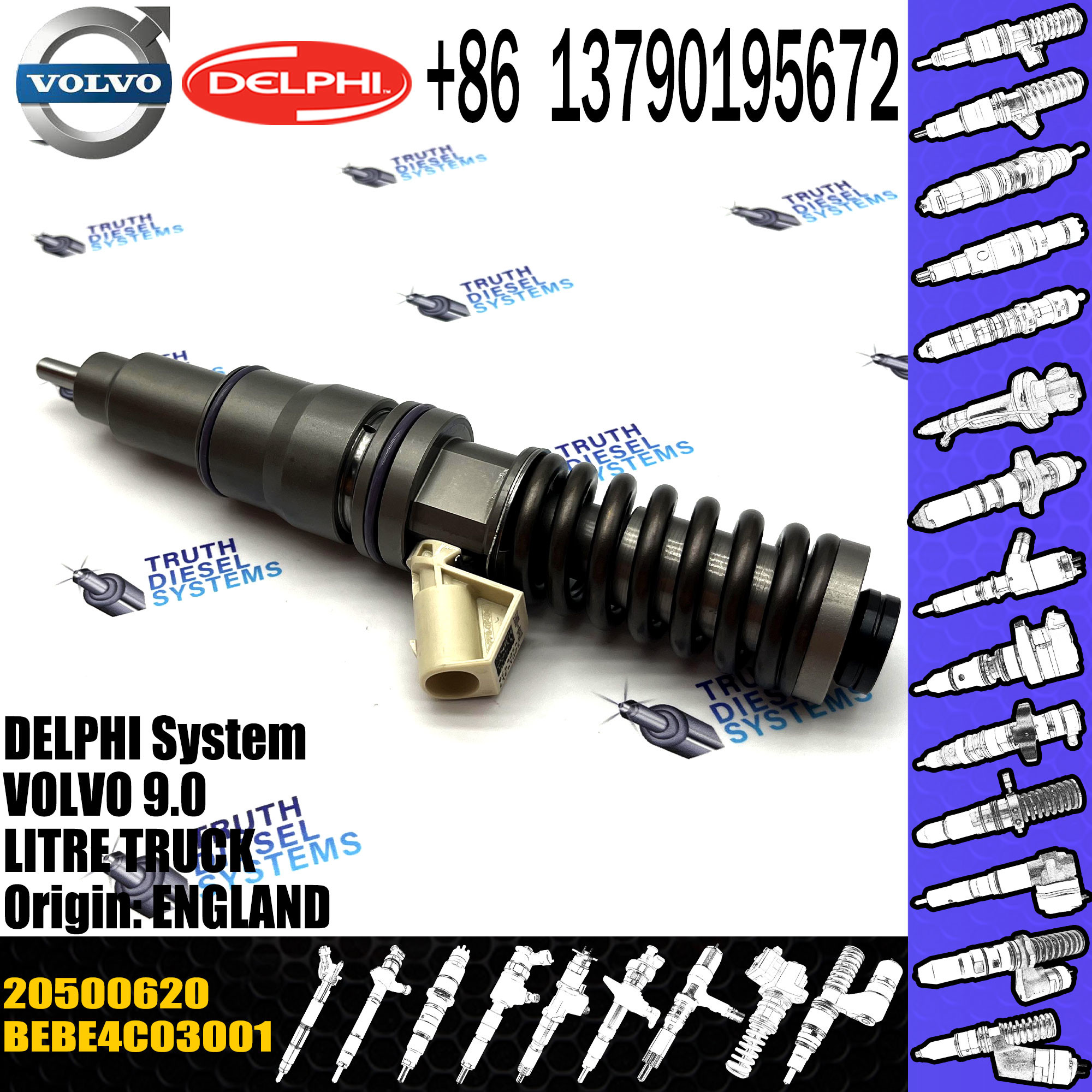 Fuel Injector BEBE4D11001 20500620 20747798 for Excavator EC460B EC360B Diesel Engine D12D