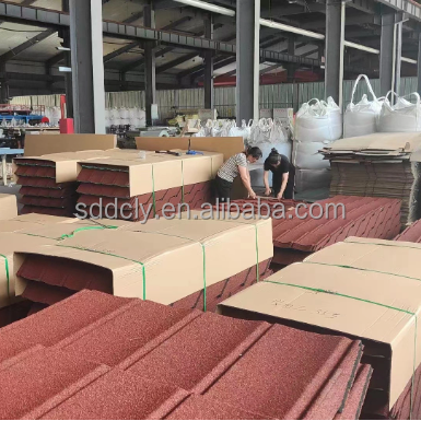 Custom Corrugated Roof Sheet Red Stone Coated Metal Tiles For Residential Industrial