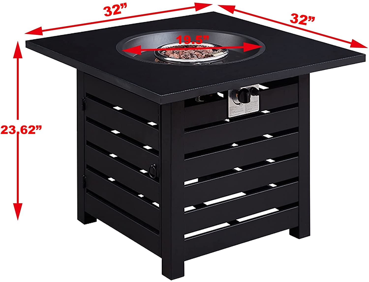 32 Inch Square 50000 BTU Gas Square Fire Pit Self-Ignition Propane Gas Brazier