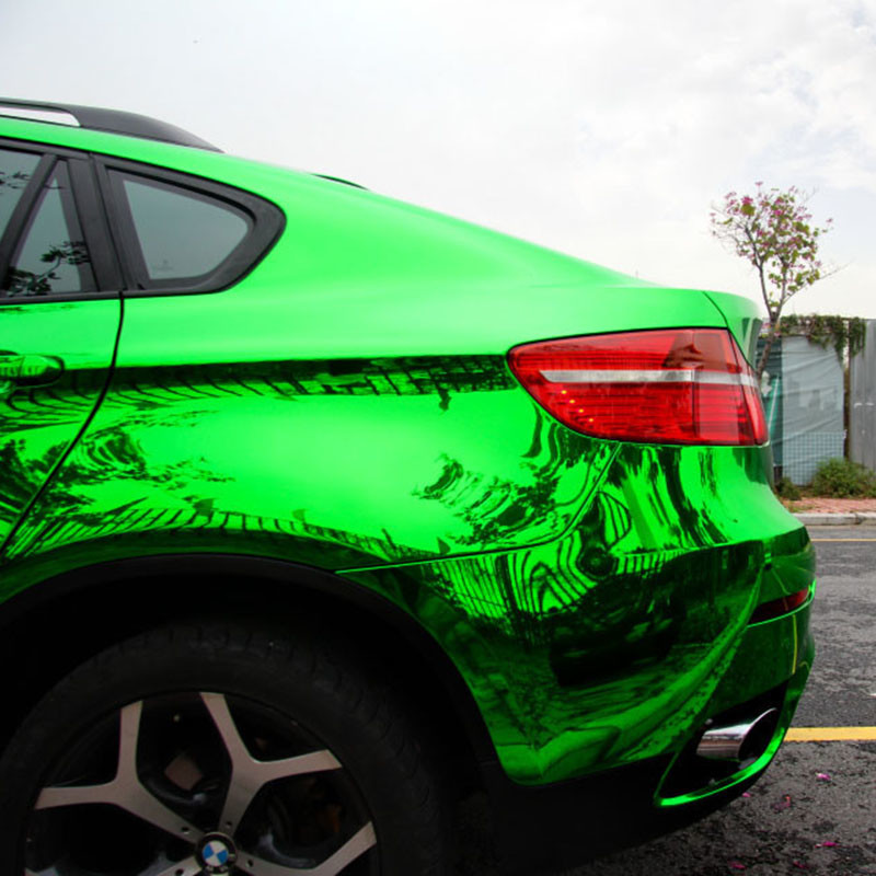 Slidable Silver Green Chrome Car Vinyl Wrap Film Bubble Free