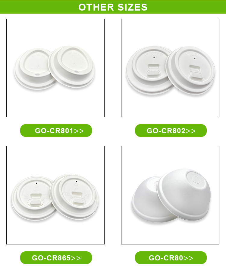 100% Biodegradable Reusable Natural Sugarcane Pulp 80Mm Dome Paper Cup Lids For Coffee Shop