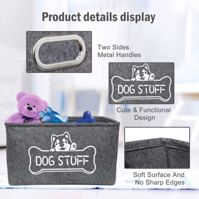 Household Dog Cat Pet Toy Storage Bin With Metal Handles