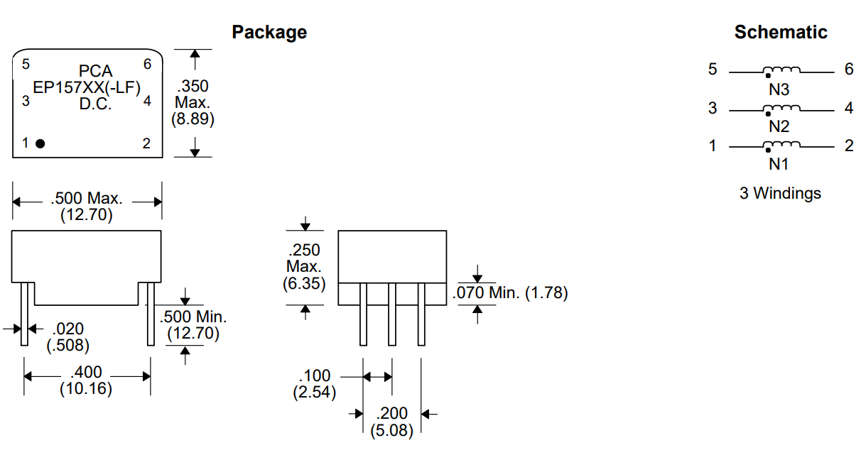 Stand-Off Type Pulse Transformers EP15765-LF / EP15766-LF / EP15767-LF