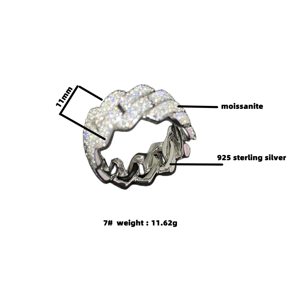 925 Silver Miami Cuban Link Chain Iced Out Moissanite Mens Diamond Ring For Fine Jewelry