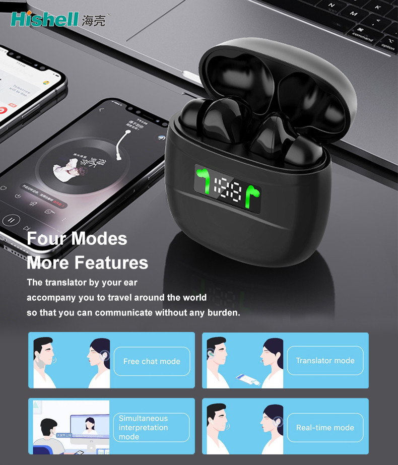 Hishell Practical Wireless Translation Earbuds J3 Pro With LED Display