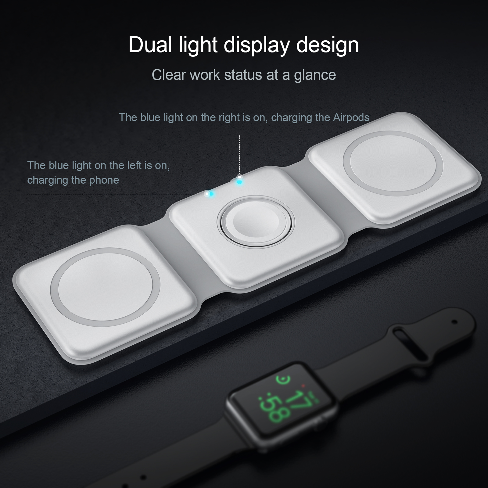 15W Magnetic Folding Wireless Charger for iPhone AirPods and Watch 3 Multiple Smart