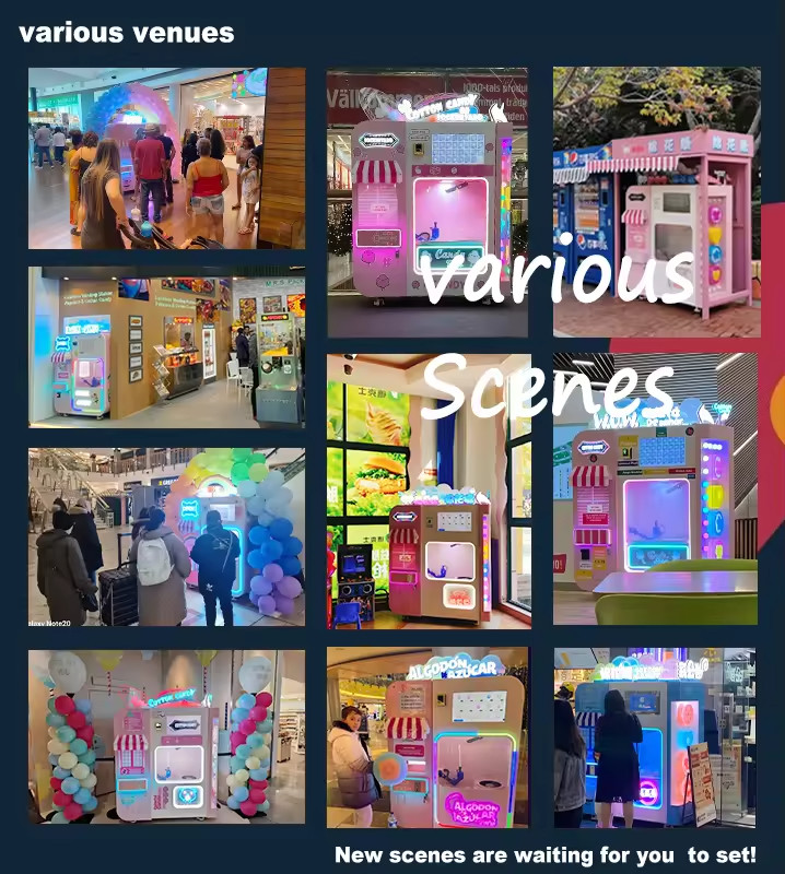 New Vending Machine 2024 Professional Intelligent Automatic Cotton Candy Vending Machine With Advertising Screen