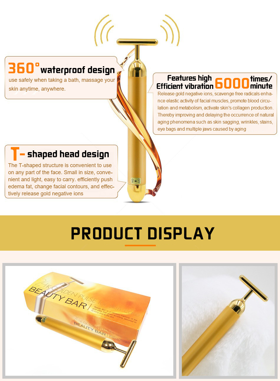 DC 1.5V T Type 6000VPM 24K Facial Vibration Beauty Bar