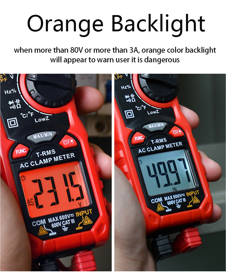 HT206B Auto Range Digital Clamp Meters , 600A AC Current Clamp Meter