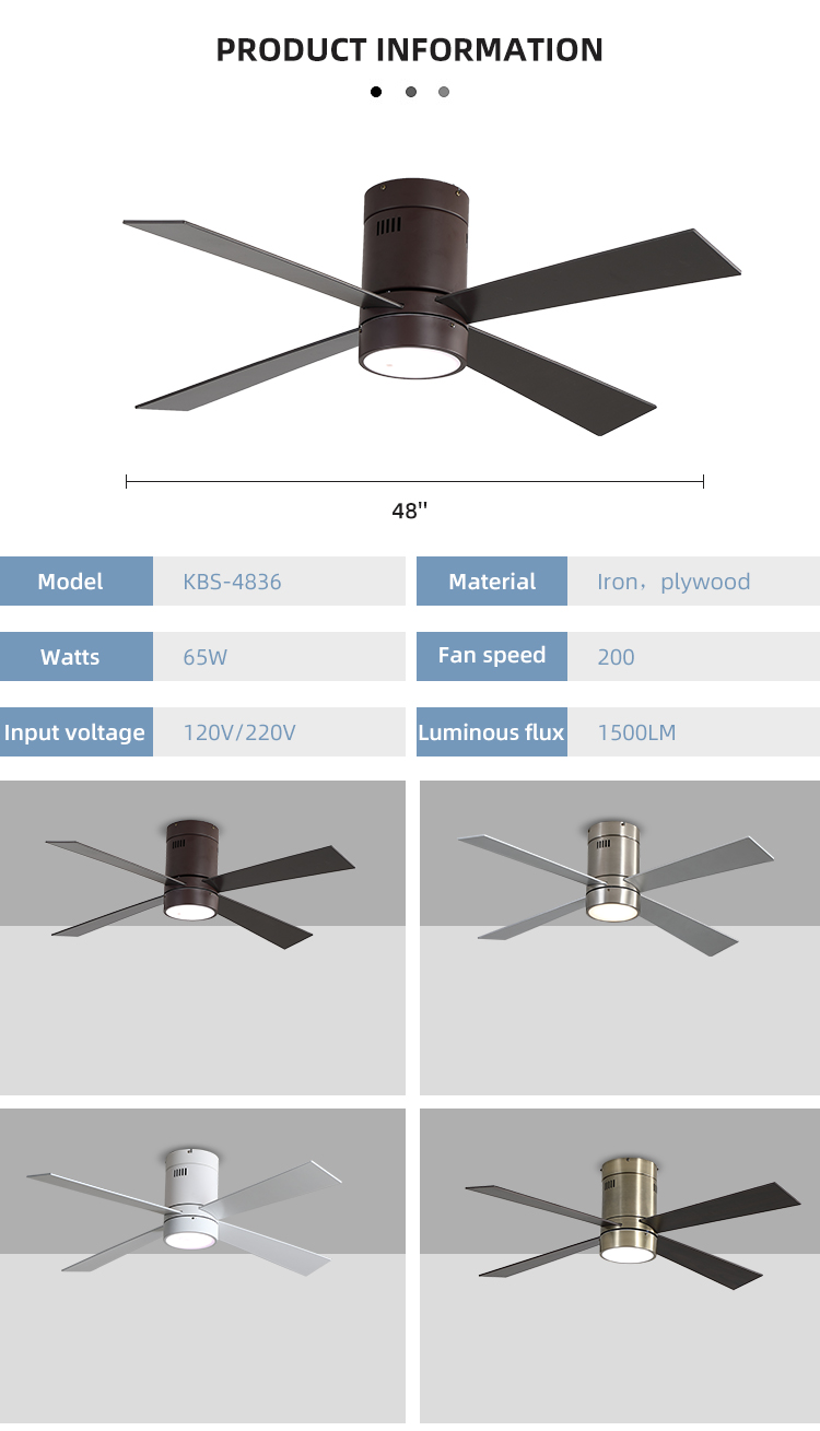 65W 48Inch 4 Metal Blade Modern Style Ceiling Fan