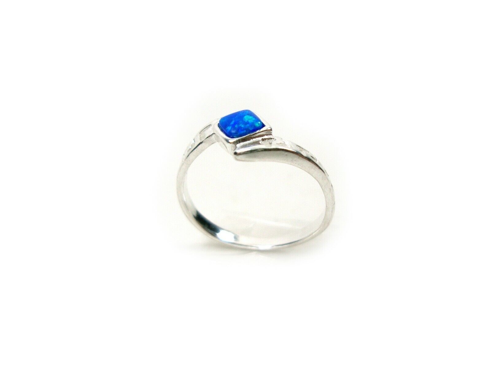 Sterling Sliver 925 Ancient Greek Meander Key Modern Fire Rainbow Blue Opal Engagement Ring