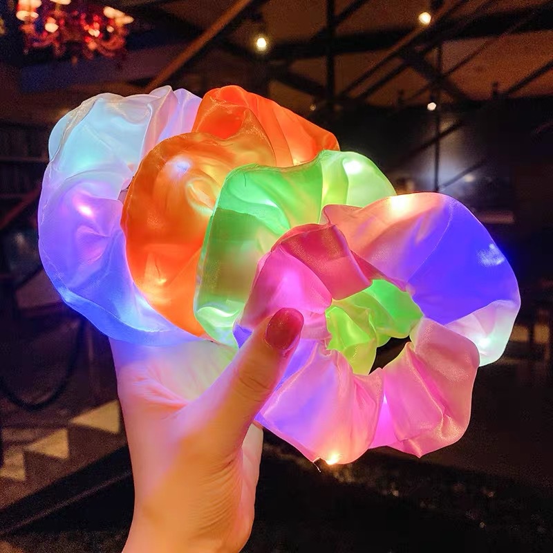 Durable Brown Stretchy Hair Ties Pack Ring Girls LED Luminous Satin Colorful Party 11cm