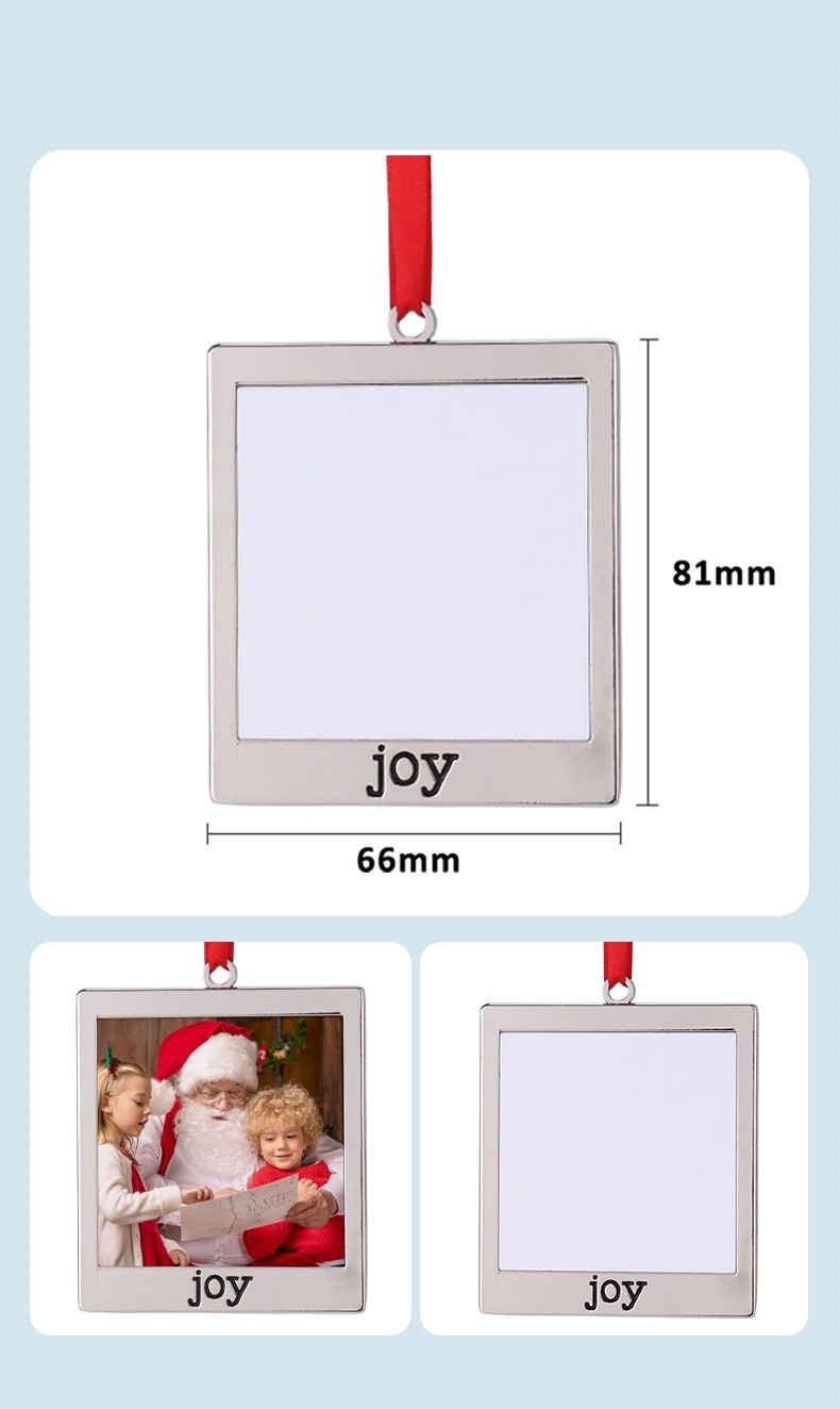 Christmas Decorations Sublimation Blank Metal Pendants With Red Hanging Rope Christmas Photo Frame Ornaments