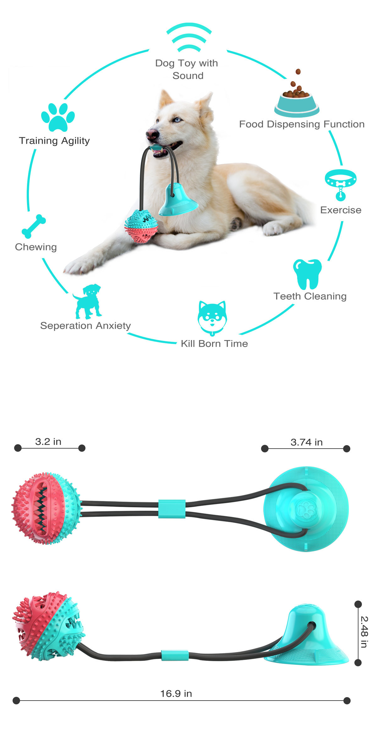 Dog Suction Cup Interactive Pet Toys Molar Anti Bite Training 400mm ODM