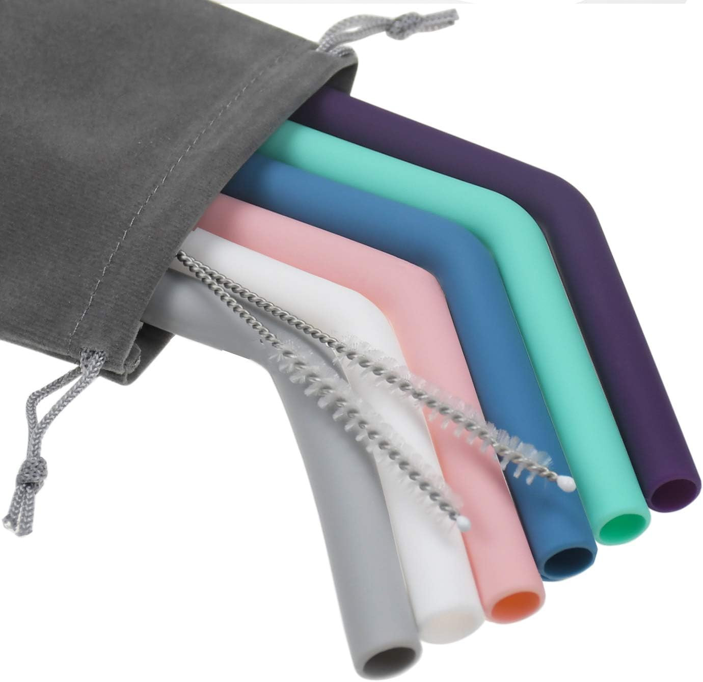 BPA Free Silicone Kitchen Product Straw Reusable With Cleaning Brushes