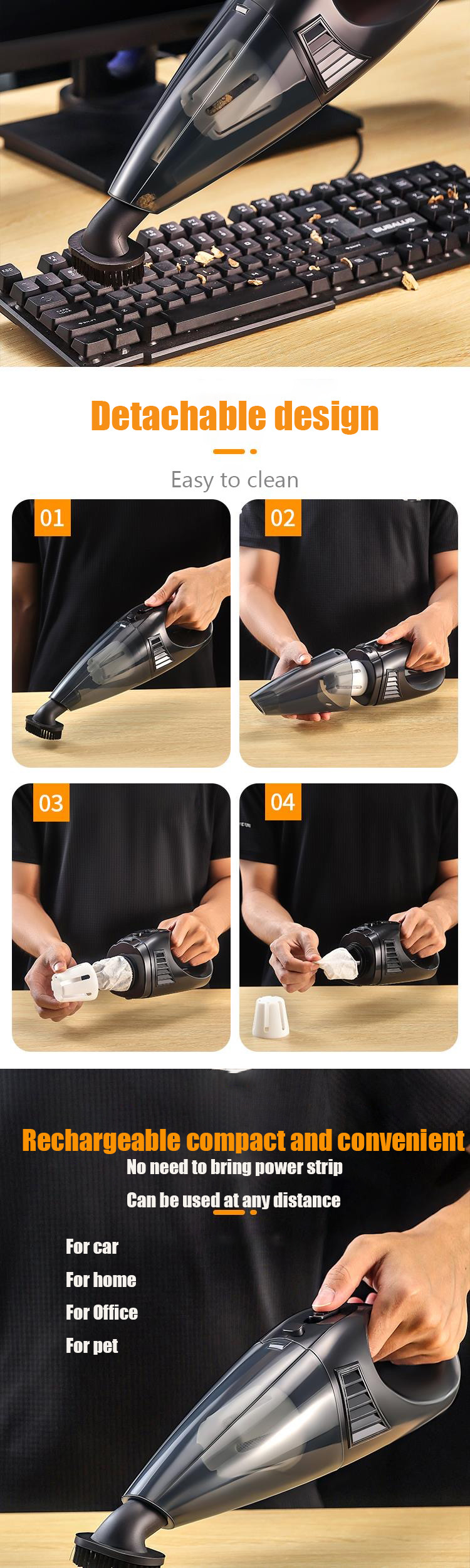 Mini Portable Cordless Handheld Car Vacuum Cleaner 32000R/MIN Super Suction Power