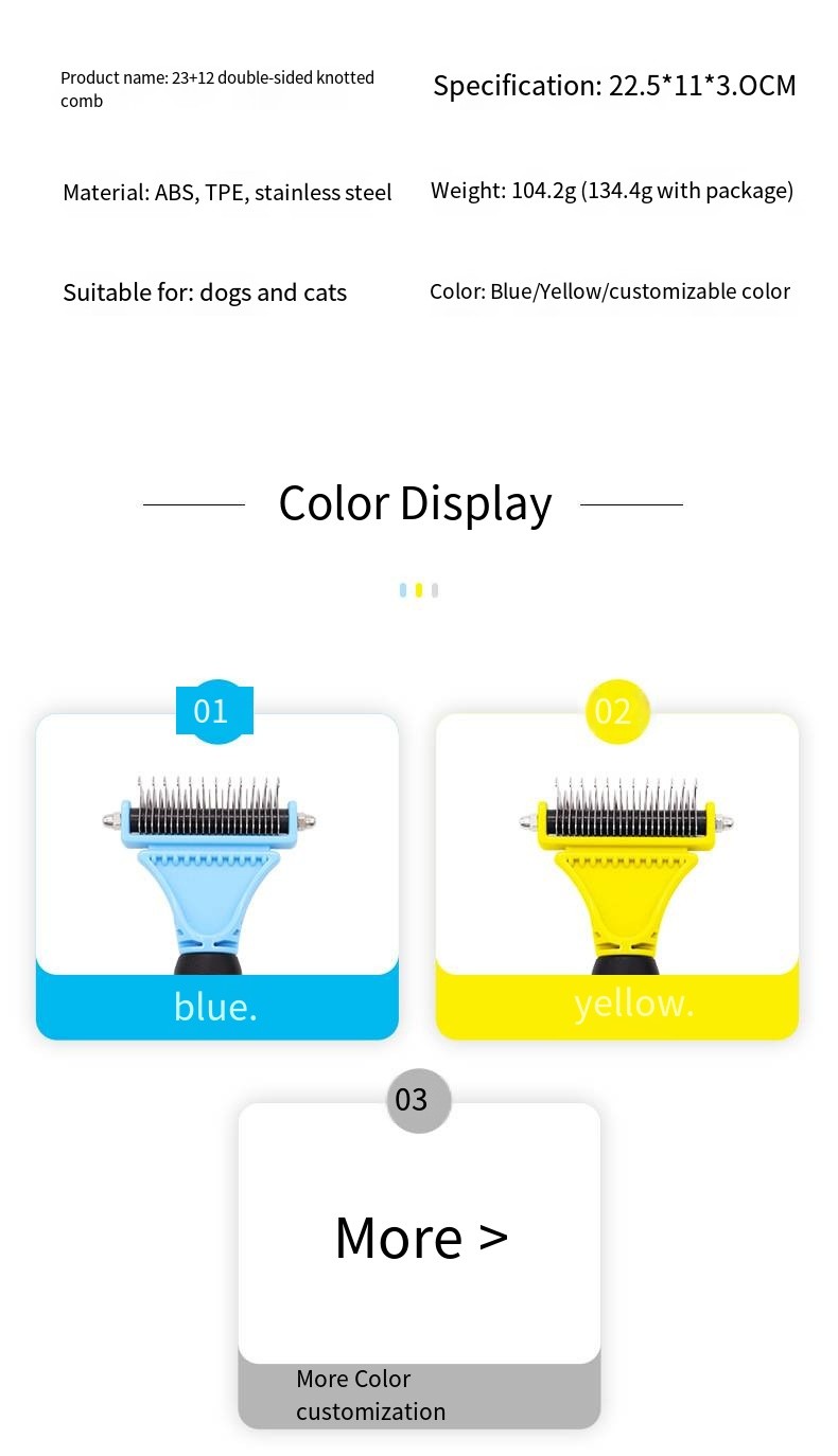 Pet Double-sided Stainless Steel Knot Brush For Dogs And Cats Skin-friendly Hair Remover Comb