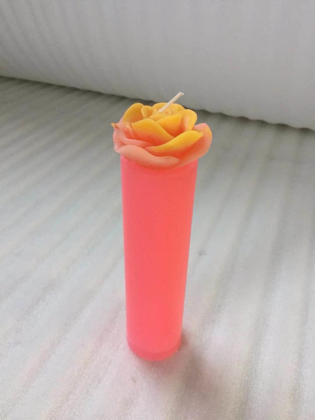 100% paraffin wax unscented craft candle that the round pillar with flower packed into gift box