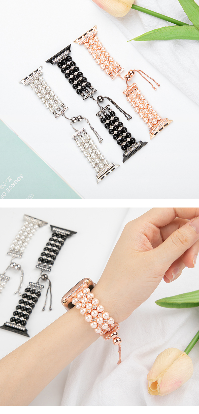Function Fashionable Watch Strap Beaded Apple Watch Bands for iWatch Series 8 7 6 5