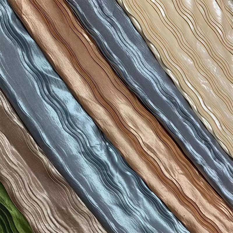 Sustainable Crepe Woven Fabric Shiny Stretch Plisse Pleated Satin Fabric Stripe
