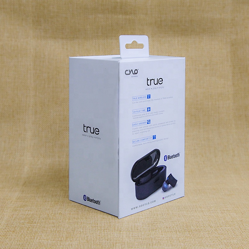 Customizatable Earphone Package Style In Folding Cardboard Book Type Box With Plastic Window